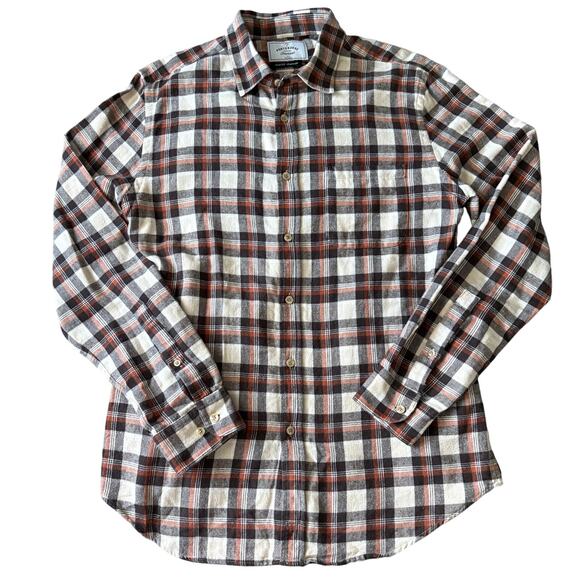 Portuguese Flannel Plaid Shirt Brown Cotton GORPCORE OldMoney Dark Academia Lg - Picture 1 of 5